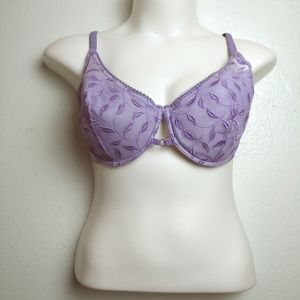 Women's Full Coverage Underwire Bra Size 42D Embroidery Lilac Vintage Y2K